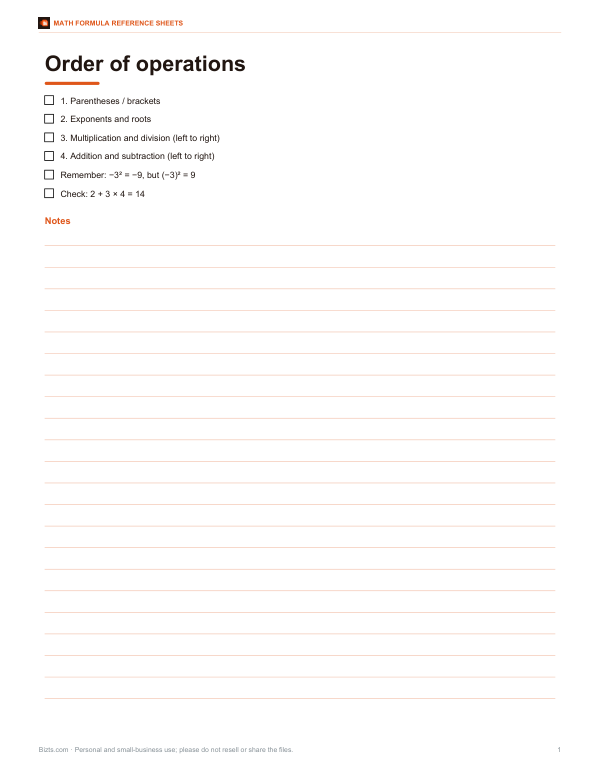 Preview of Printable Order of Operations Poster